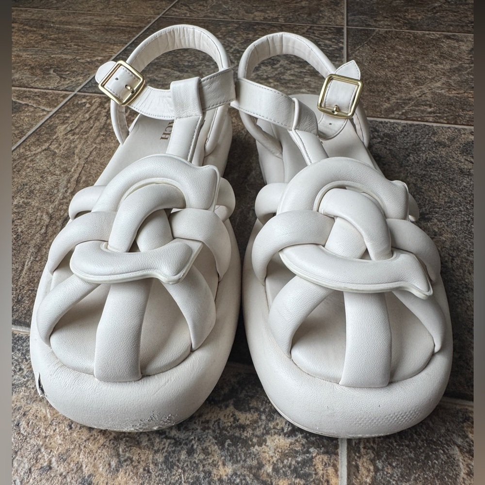 Coach Penney Soft Emblem Flatform Fisherman Sandals- Chalk/White, Women’s 10